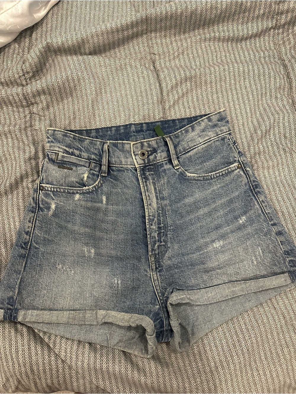 G-Star Faded Blue High-Rise Rolled Hem Denim Shorts